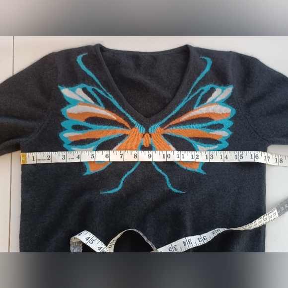 Whimsigoth Butterfly Print Cashmere V-Neck Ribbed Hem Sweater - Picture 8 of 11